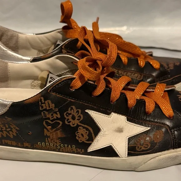 Golden Goose SUPER STAR BIKER LEATHER SNEAKERS DRAWING DARK BROWN. - Picture 8 of 16